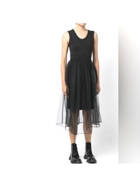 TRIBE Black Sleeveless Tulle Panel Midi Dress Size Medium